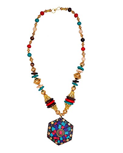 Pendentif laiton anti-ternissement perles verre rouge bleu