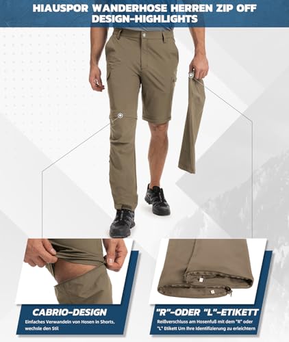 Hiauspor Wanderhose-Herren-Zip-Off-Outdoorhose-Sommer-Leicht-Trekkinghose-Atmungsaktiv-Schnell-Trockend-Funktionshose-Softshellhose-mit-5-Tiefe-Taschen (M, Khaki)