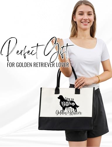 Image of InnoBeta Golden Retriever Gifts, Canvas Tote Bag with Top Zipper Closure and Shoulder Strap for Birthday, Christmas and Every Special Occasion