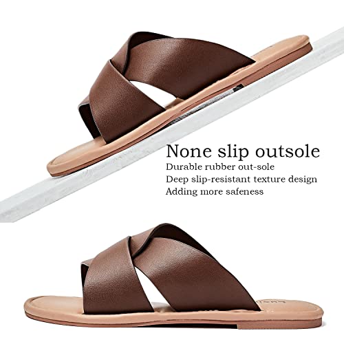Image of Luoika Women's Wide Width Flat Slides Sandals, Strapy Slide Sandal Slip on Dressy Summer Shoes for Women.