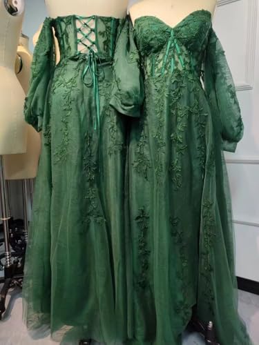 Puffy Sleeve Tulle Prom Dresses for Women 2025 Off The Shoulder Lace Applique Corset Wedding Dress Ball Gown with Slit3