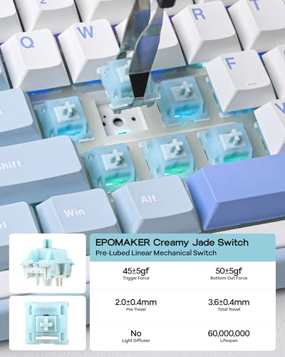 Image of EPOMAKER TH99 Tri-Mode Wireless Mechanical Keyboard with 8000mAh Battery, Hot Swappable Custom RGB Gaming Keyboard with Numpad, Gasket Creamy for PC /Mac /Office (Blue&White, Creamy Jade)