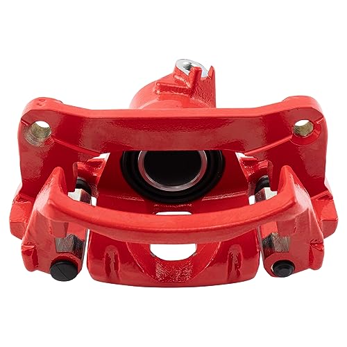 Image of TRQ Rear Left Brake Caliper w /Bracket Performance Red Drivers Side
