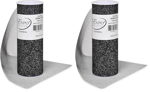 Image of Expo International Decorative Glitter Tulle, Roll /Spool of 6 Inches X 10 Yards, Polyester-Made Tulle Fabric, Glittery Finish, Versatile, Easy-to-Use, Silver (Pack of 2)