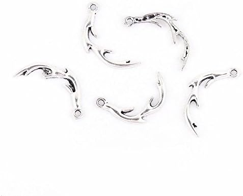 Deer Antler 25mm Antiqued Silver Plated Pendant Charms Jewelry Making Supply Pendant Bracelet DIY Crafting by Wholesale Charms (10)