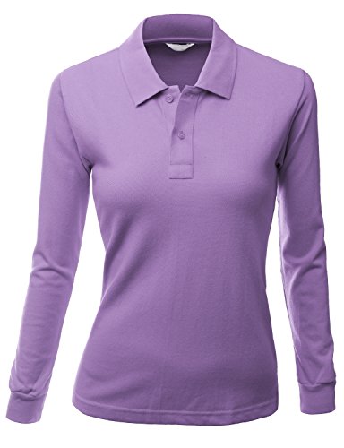 Luxurious Solid Long Sleeves PK Polo Shirt Purple Size L