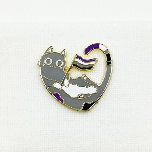 Image of Asexual Enamel Pin Heart Gray Cat Pride Flag Badge Brooch Jewelry Accessories for Clothes,Bag and Hat