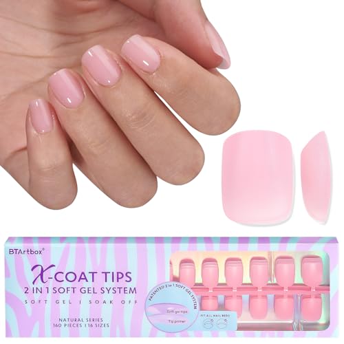 BTArtbox XCOATTIPS Pink Press On Nails, Extra Short Almond, 160 P...