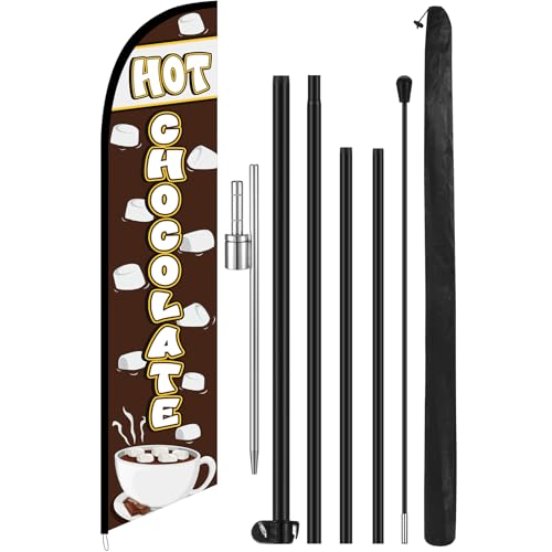 Mindsoft 15 ft Hot Chocolate Swooper Feather Flag with Pole Kit Advertising Hot Chocolate Feather Banner Sign for Coffee Restaurants Food Trucks Carnival Events Business