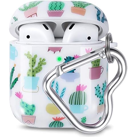 Airpods Case, OTOPO Cute Cactus Air Pods Accessories Protective Hard Case Cover Portable & Shockproof Women Girls Men with Heart-Shaped Keychain for Airpods 2/1 Charging Case (Cactus) Cover