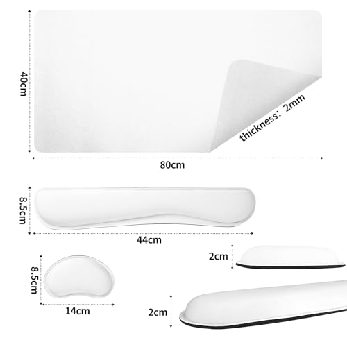 Image of Bloss Leather Desk Pad and Keyboard Wrist Rest, Large Mouse Pad + Keyboard Pad+Mouse Wrist Support, Non-Slip Desk Mat Protector for Office, Home(31.5x15.7 Inches,White)