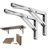 Folding Shelf Brackets Heavy Duty Stainless Steel Collapsible Shelf Bracket for Table Work...