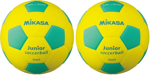 ミカサ(MIKASA) ジュニア サッカーボール 3号 スマイルサッカー 約150g イエロー/ライトグリーン 貼りボール SF3J-YLG 推奨内圧0.10~0.15(kgf/㎠) (× 2)