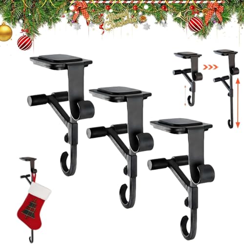 2 in 1 Appendi calze e ghirlande per caminetto, 3 pezzi Supporto per ghirlande senza trapano con doppio gancio, regolabile per Natale, adatto a mensole da 0,5“ a 8,5”, ganci antiscivolo