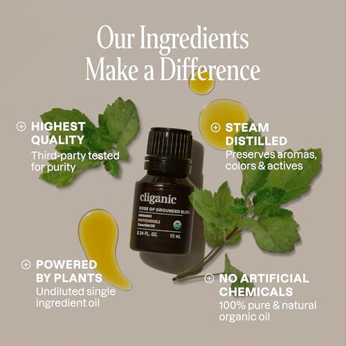 Image of Cliganic Organic Patchouli Essential Oil - 100% Pure Natural for Aromatherapy Diffuser | Non-GMO Verified