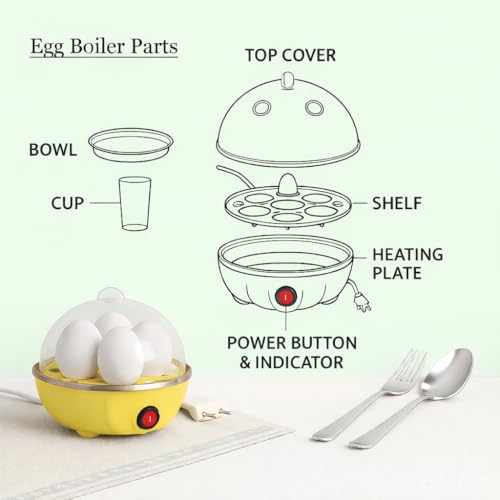 Image of Electric Egg Boiler | 350 Watt | Boils Upto 7 Eggs | Automatic | 3 Boiling Modes | Overheat Protection | Egg Poacher| Stainless Steel Heating Plate, Measuring Cup | 75ml | Plastic | YELLOW