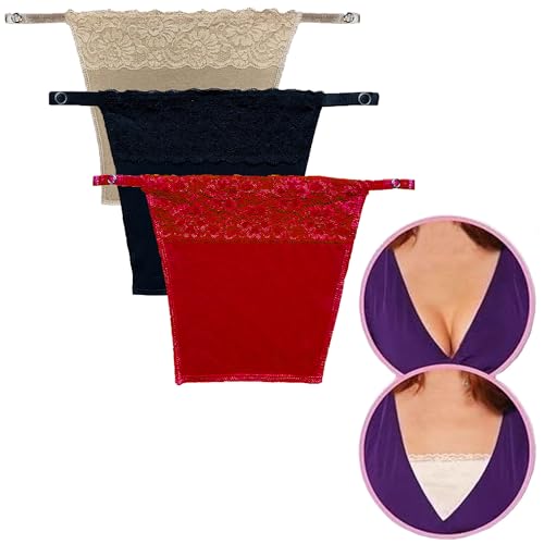 Image of Cotton Clip On Camisole for Women Mock Lace Cleavage Cover Deep Neck Cover Up Inner Cami Secret Slip Insert for Tops Dresses Saree Blouses Breathable Free Size Set of 3