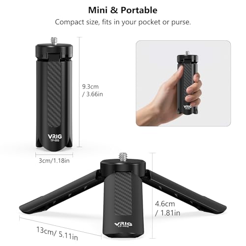 VRIG TP05S Mini Tripod for DJI OSMO Pocket 3,Portable Pocket Stand Desk Small Handheld Selfie Stick with 1/4