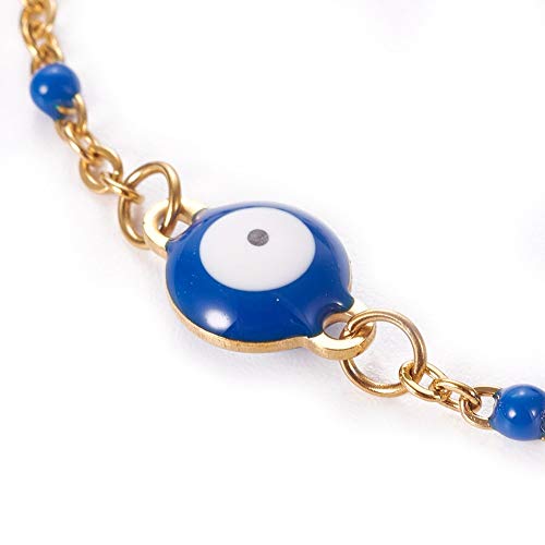 Image of LZD Stainless Steel Enamel Chain Bracelet Lobster Evil Eye Gold Adjustable 2mm A110