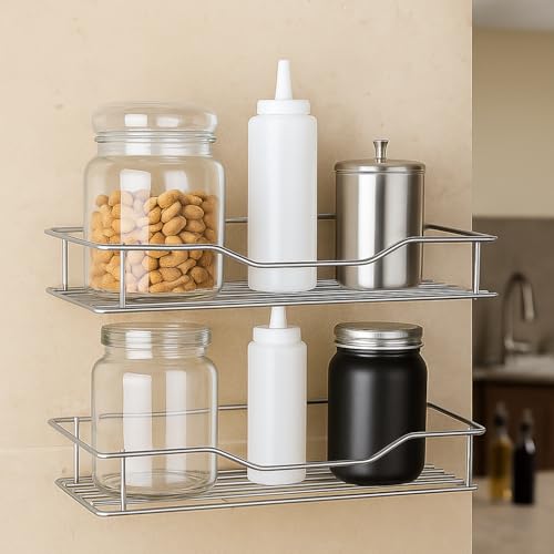 Image of Namani Stainless Steel Pack of 2 Wall Mount Shelves for Kitchen & Bathroom | Heavy Duty Storage Shelf for Spice Rack, Toiletries, Condiments & Home Organizer | Rustproof Metal Wall Shelf (Silver-2)