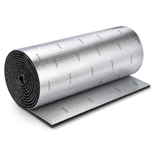 NOMAD Insulation Roll 5mm Self Adhesive Closed Cell Foam & Reinforced Aluminium Foil for Campervan Insulation for Wall Ceilings Sound Deadening & Heat Barrier 0.5m x 10m 5sq.m Foil Vapour Barrier