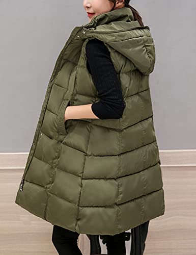 Tanming Women's Winter Cotton Padded Long Vest Coat Outerwear With Hood Pockets (Army Green-Small) #TOP2