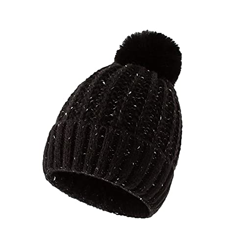 Gorro feminino de inverno, gorro de malha de inverno para esqui com caveira, pompom de pele sintétic