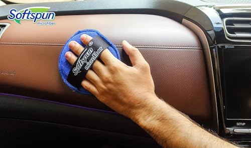 Image of SOFTSPUN Microfiber Reusable Round Polishing Pad, 3 Pieces Set 340 GSM (Blue) Multipurpose. Ultra-Soft Application Pads with Finger Band Perfect Cleaning for Car, Bike, Window and More.