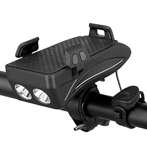 Juego de luces para bicicleta de 3 modos de luz para bicicleta, soporte para teléfono móvil, soporte para bicicleta recargable por USB, color negro 2000 mAh, tamaño: gratis)