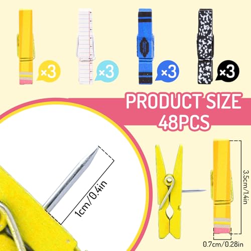 48 chinchetas con clips de madera para tablon de anuncios y notas de clase 3