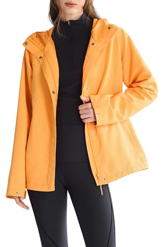 Orolay Womens Lightweight Outdoor Jacket Hooded Packable Softshell Raincoat Travel Water-repellent Breathable Hiking Windbreaker Orange Medium