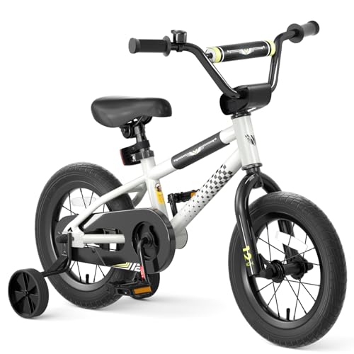 67i BMX Toddler Bike with Training Wheels 12/14/16 Inch Kids Bicycle Boys Girls Age 3-8 Durable Steel Frame Adjustable Seat Coaster Brake Bicicleta para Niños (Black White, 12 inch)