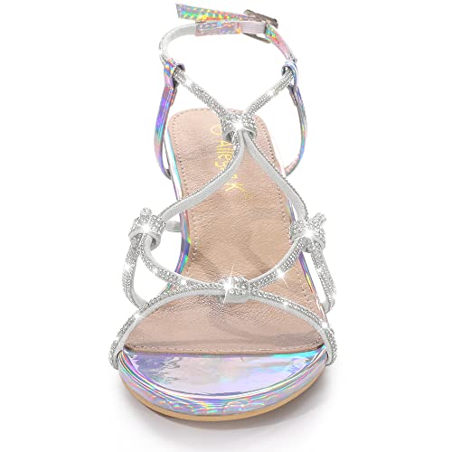 Allegra K Women's Rhinestone Strappy Slingback Kitten Heel Sandals2