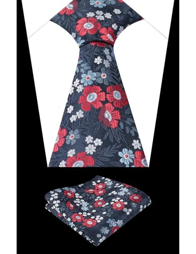 Image of Alizeal Mens 3.15'' Natural Flower Pattern Tie with Floral Pocket Square Set