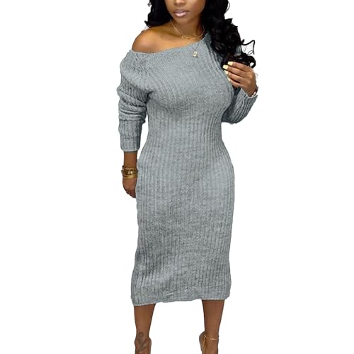 Robe sexy dos nu à côtes pour femmes coupe longue et col ras du cou
