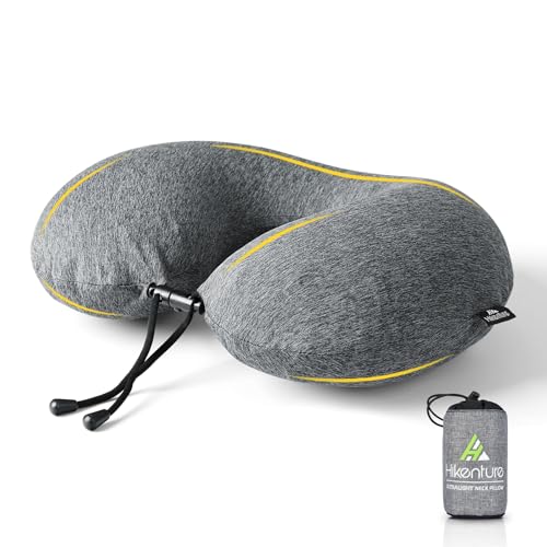 HIKENTURE Neck Pillow for Travel-Inflatable Travel Pillow with Removable Cover-Portable Adjustable Airplane Pillow for Plane-Comfortable Ergonomic Flight Pillow-Fully Inflated in 3 Breaths(Grey)