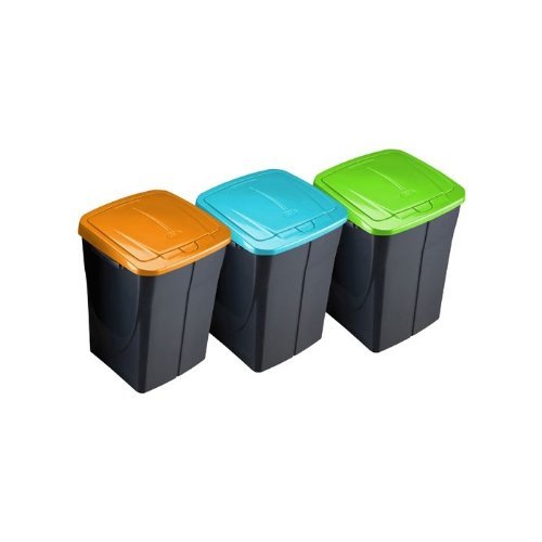 In materiale plastico resistente - Sistema di aggancio laterale - Coperchio in differenti colori per la raccolta differenziata di rifiuti - Tasto per facilitare l'apertura del coperchio - Dimensione: 36,5x36x51H cm.