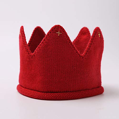 TOYANDONA 1pcs Baby Boy & Girl Birthday Party Knitted Crown Headband Toddler Knit Crochet Beanie Cap (Red)2