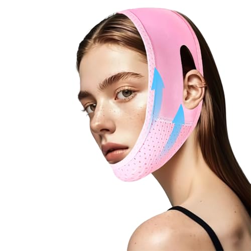 wasungal ダブルアゴリデューサー、再利用可能なVラインリフティングマスク、睡眠用あごストラップ、ダブルチン用顎ラインシェイパー、V字型フェイスマスク、ピンク