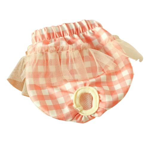 Image of Small Dog Sanitary Panties, Lace Washable Reusable Cute Puppy Panties Pet Underwear Diaper Physiological Shorts for Female Girls Dogs(Pink Plaid,XS)
