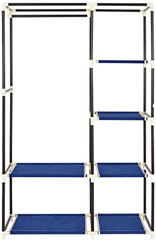 Image of Amazon Brand - Solimo Steel and Non Woven 1-Door Foldable Wardrobe with 6 Racks (Blue)