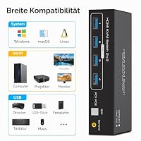VPFET 4K120Hz HDMI KVM Switch 2 PC 2 Monitore 8K60Hz KVM Switches HDMI für 2 Computer 2 Monitor mit 4 USB 3.0 Ports Unterstützung Kopieren und Erweiterte Anzeige und Desktop Steuerung – Ansicht 6
