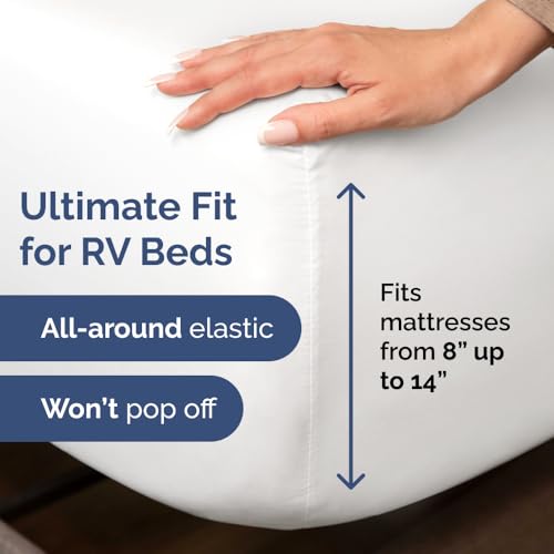Image of RV Short King Bed Sheet Set, 72 inch x 75 inch - RV Short King Sheets - White | 8 inch to 12 inch Deep Pocket, Designed for RVs, Bunks, Trailers, Campers & Short RV King Mattresses, Fitted Sheets for RV Beds