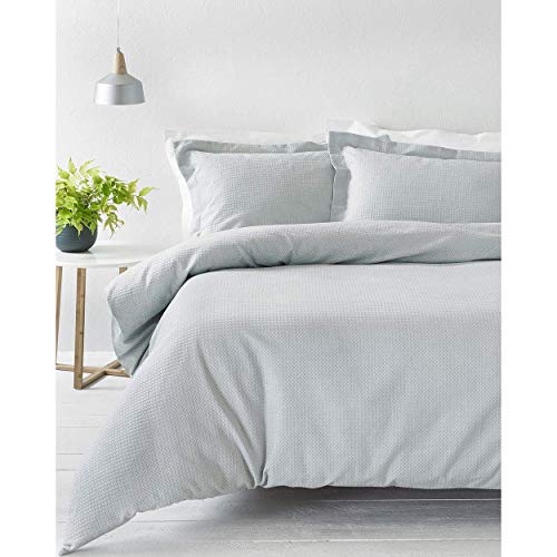 Riva Home Paoletti Double Duvet Cover Set Silver Grey Waffle Weave Texture 2 x Oxford Border Pillowcases Included 100% Cotton Machine Washable 200 x 200 cm (79 x 79 inches)