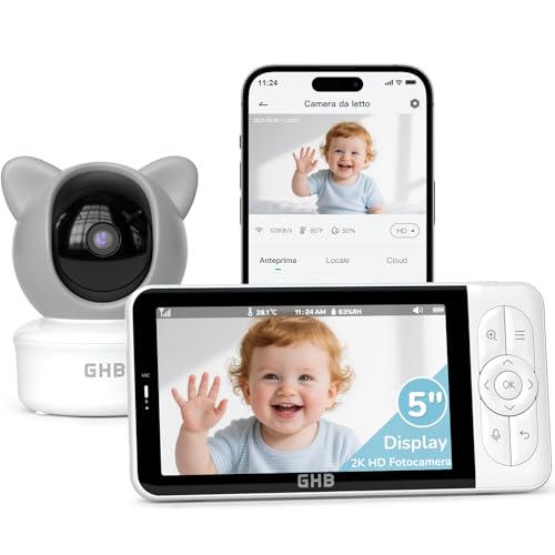 Baby monitor visione notturna e telecamera 2K. La telecamera 2K offre immagini ad alta definizione, consentendoti di vedere chiaramente il tuo bambino anche in condizioni di scarsa illuminazione o completa oscurità. Zoom 4x, che ti permette di ingrandire l'immagine e vedere i dettagli del tuo bambino