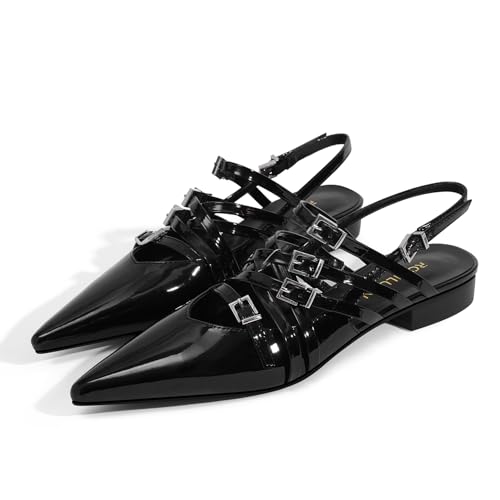 Image of Women's Flats Ballet Ballerina Pointed Toe Slingback Flats with Strap Low Heel Fashion Buckle Dress Work Casual Shoes for Women