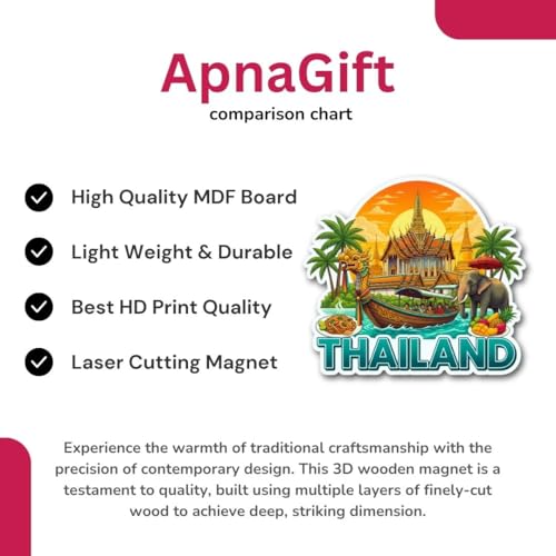 Image of Thailand Theme Souvenir Wooden Fridge Magnet for Refrigerator - Printed Fridge Magnet for Kitchen & Fridge Decor Perfect Souvenir Gift Fridge Decoration Size 3x3 Inches