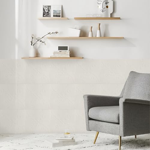 Dureidos Glue-up Ceiling Tiles Foam White Flower Pattern, Ceiling Tiles Peel and Stick, Easy to Install for Ceil and Wall, 16 Pcs Covered 21 Sq.Ft (13.8x13.8 inch), Plain White