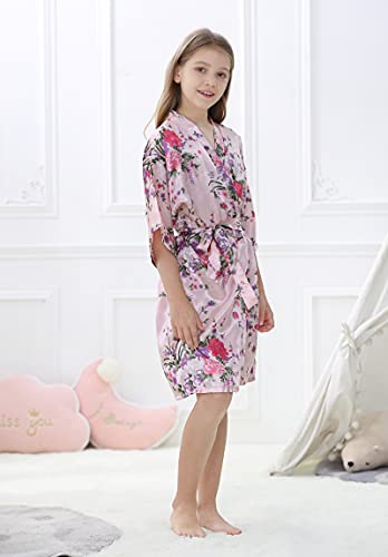Kid Girls Silky Kimono Robes Party Set with Floral Patterns for Spa Brithday Wedding Short Robes4