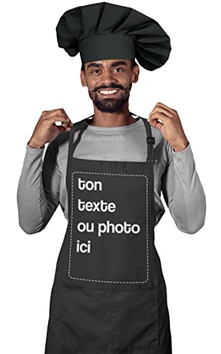 BLAK TEE Unisexe Concevez le vôtre avec photo et texte un tablier de cuisine personnalisable avec une toque Noir